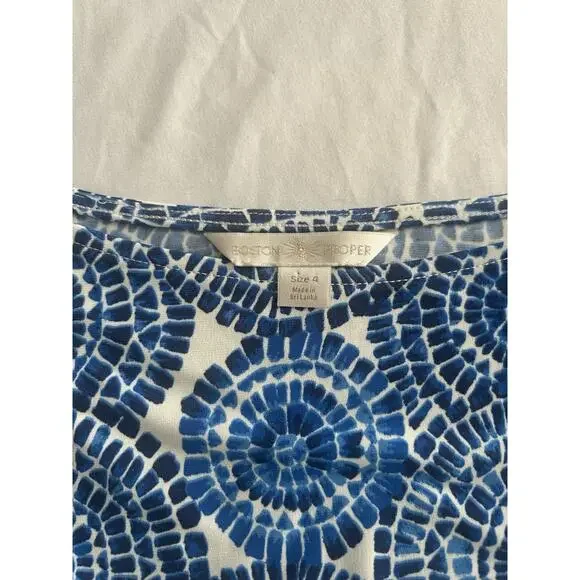 Boston Proper Mosaic Medallion Belted Maxi Dress Womens Size 4 Blue White - Picture 4 of 12